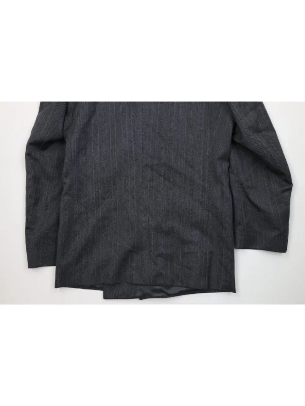 Vtg 80s 90s Mens 44R 2 Piece Wool Double Breasted Suit Striped Wide Leg 38x32